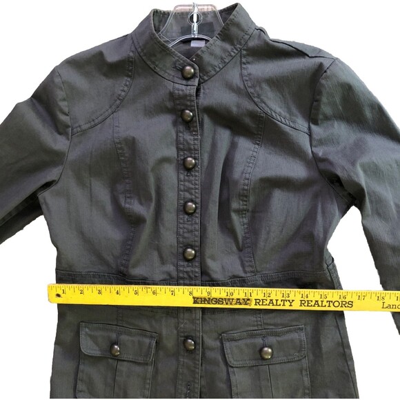 New York Company Gray Military Jacket Womens Sz 6 Y2K Utility Cotton Blazer FLAW - Picture 11 of 16